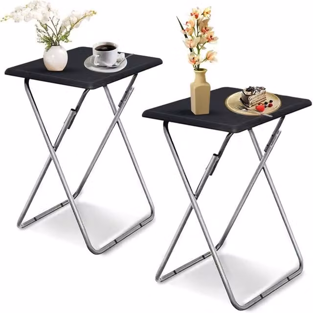 Huhote Set of 2 Folding Snack Tables in Black – 1