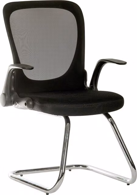 Teknik Flip Mesh Visitor Chair in Black with Armrests and Cantilever Base
