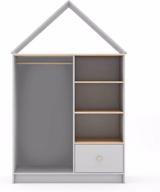 CALICOSY Leo Open Wardrobe in White with 3 Niches, 1 Drawer and 1 Hanging Rail, H: 180 cm, W: 110 cm, D: 45 cm