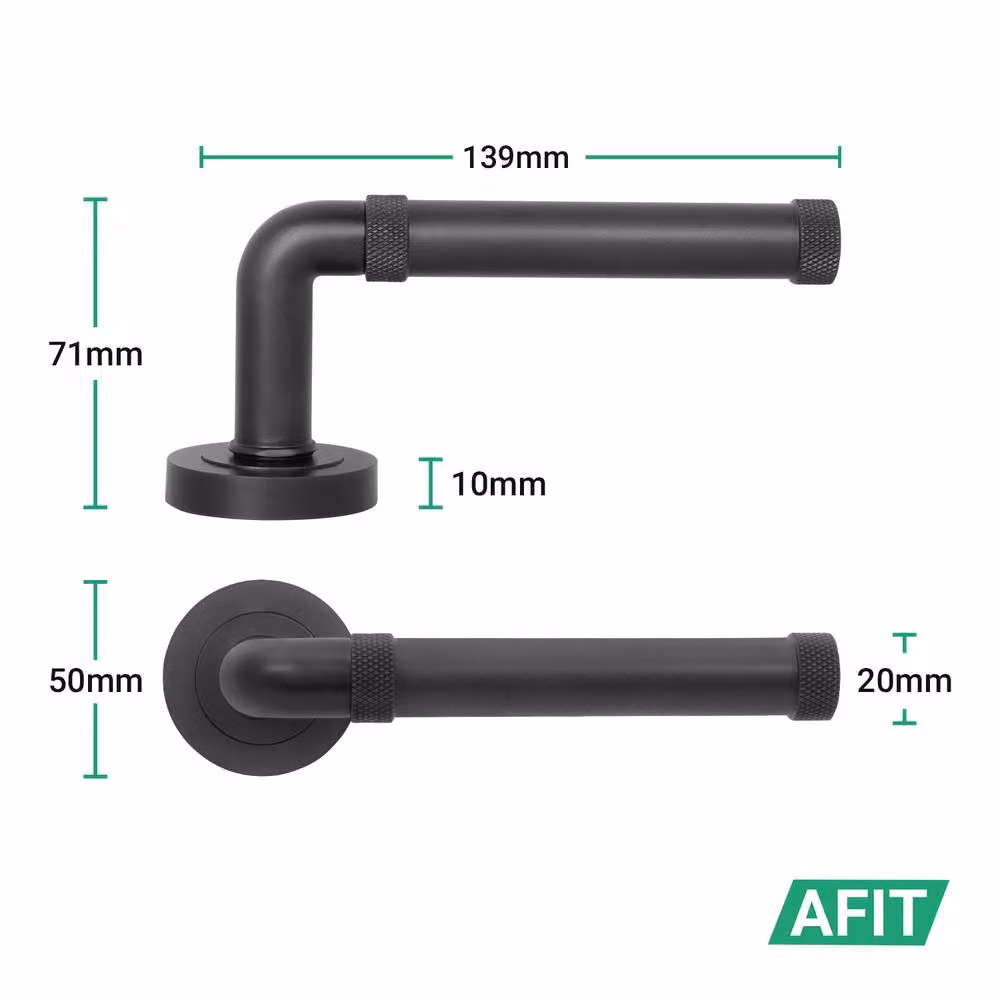 AFIT Matt Black Aluminium Door Handle Latch and Hinge Set – 4