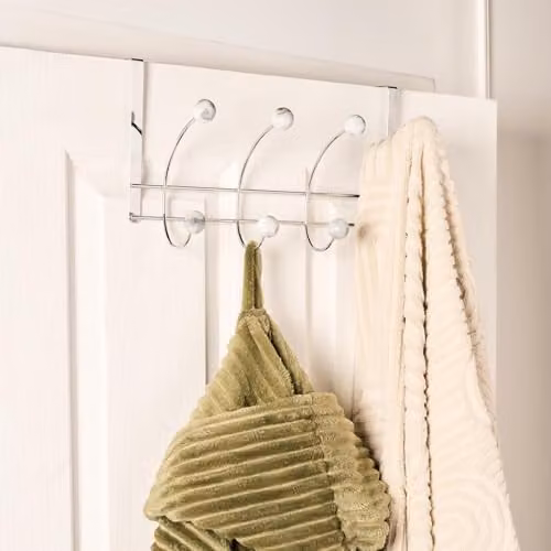 OHS Heavy Duty Over The Door Hooks with 8 Metal Hooks in White Marble