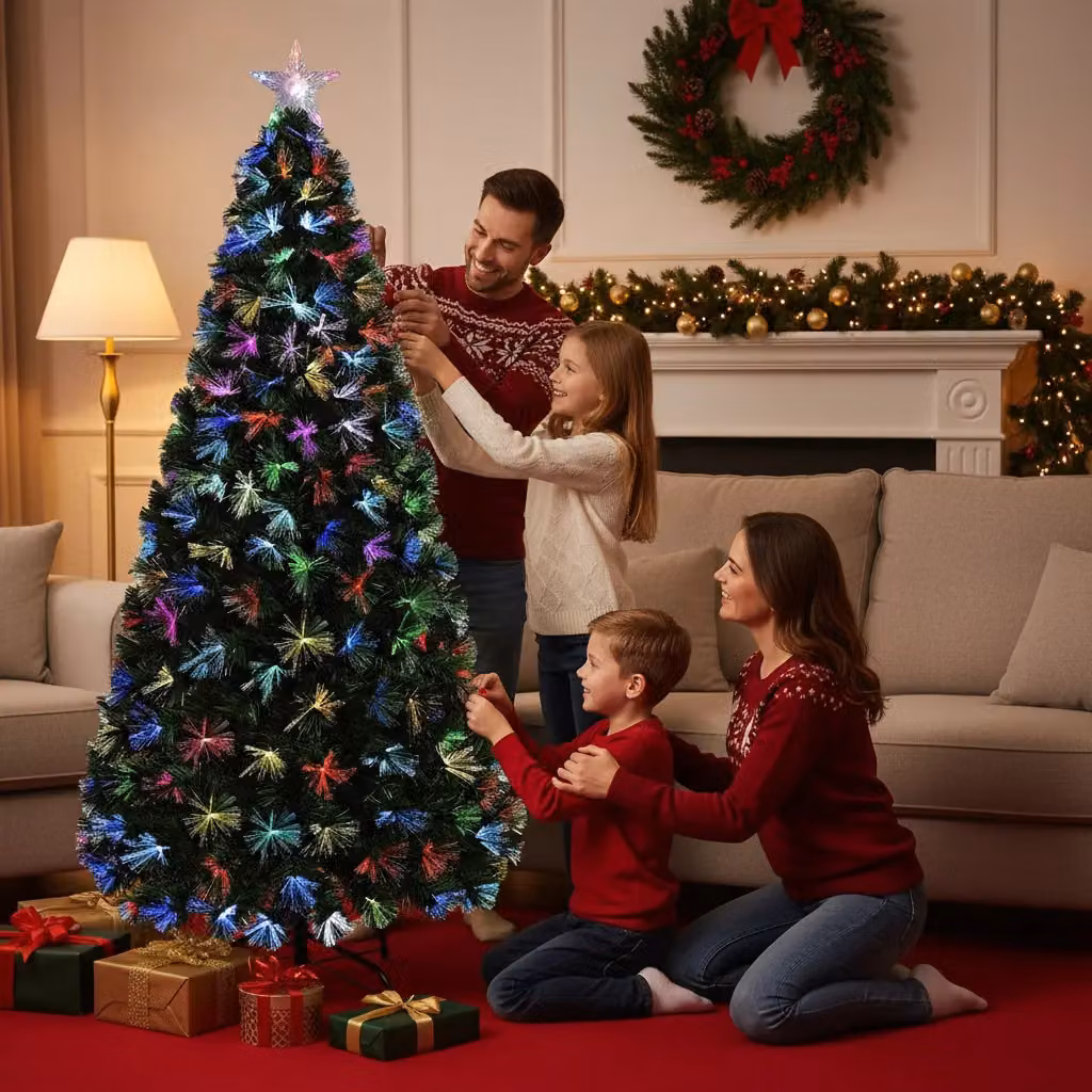Shatchi Green Flowers Fibre Optic LED Pre-Lit Christmas Tree with Multicolour Lights, Height: 120 cm – 3