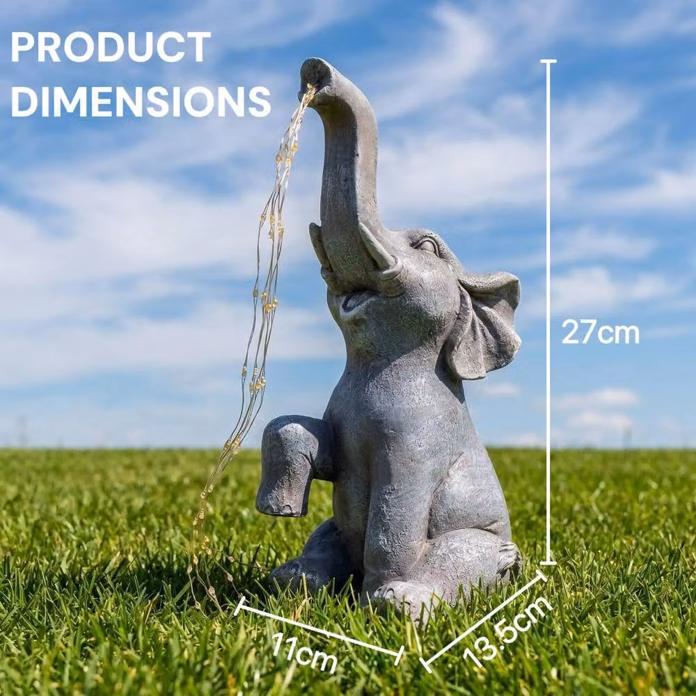 Alivio Solar Elephant Statue Garden Decoration in Grey – 4