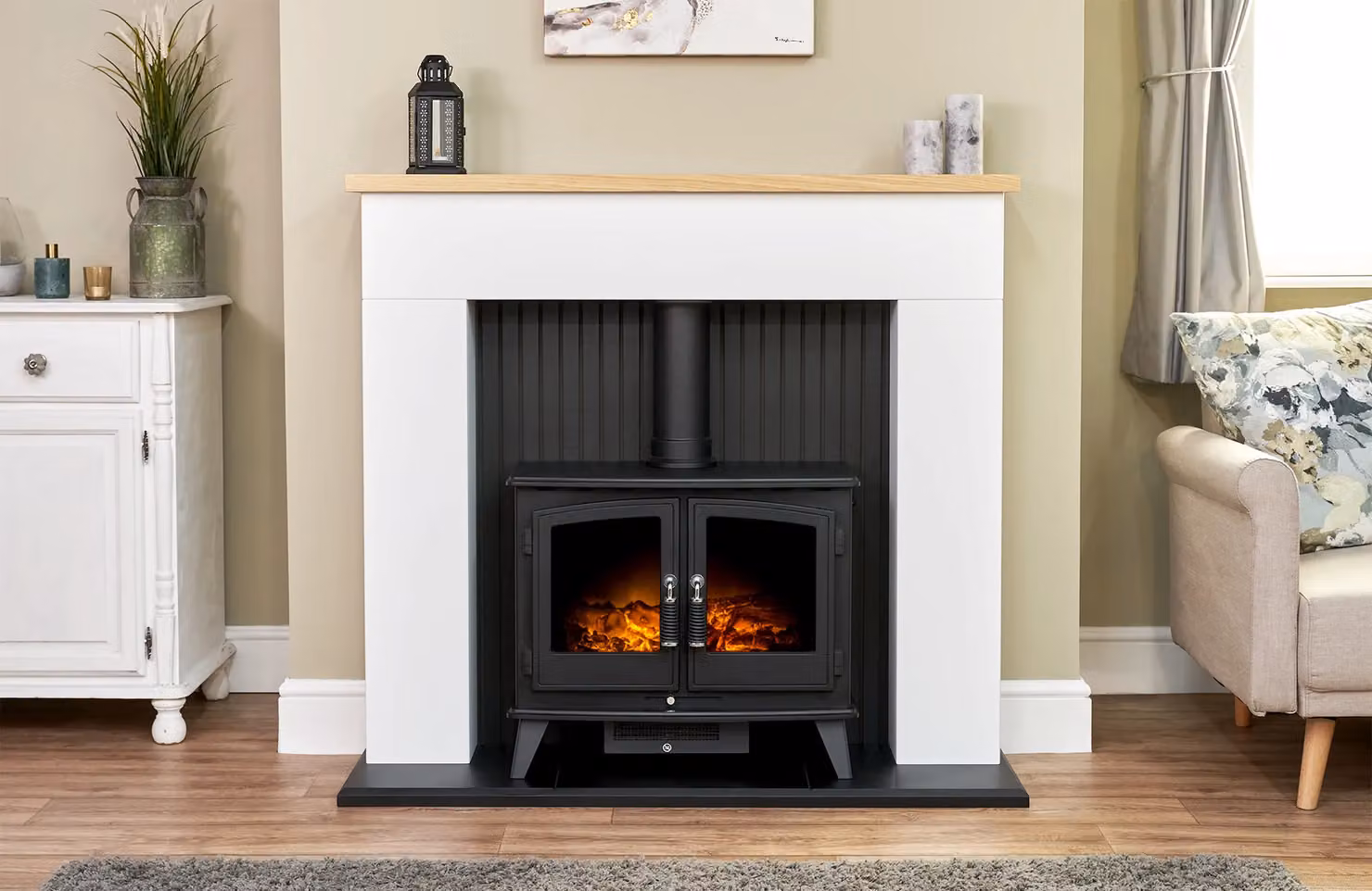Adam Fires & Fireplaces Innsbruck Electric Stove Fireplace in Pure White and Woodhouse Electric Stove in Black, 45 Inch – 3