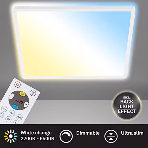 Briloner White LED Panel Ceiling Light, Dimmable with Remote Control, 22W, 3000 Lumen, W/D/H: 42 x 42 x 2.9 cm – 2