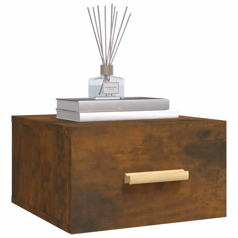 Berkfield Home Set of 2 Wall-mounted Bedside Cabinets in Smoked Oak Brown, W/D/H: 35 x 35 x 20 cm – 3