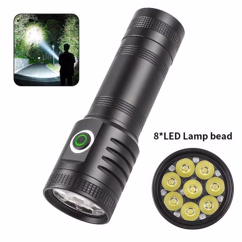 FLAVORA Rechargeable Tactical 8LED Aluminium Flashlight, Black – 2