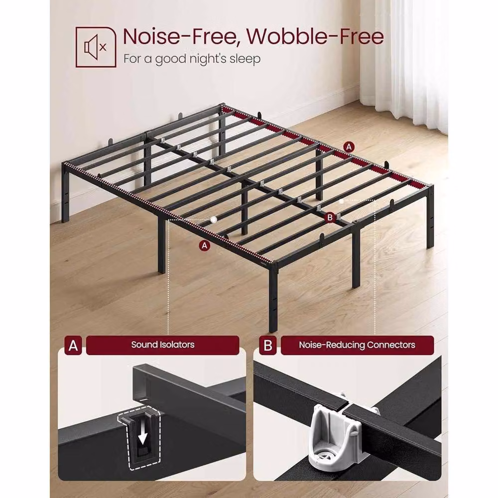 The Bazaarist Modern Metal Double Platform Bed Frame in Black, W/D/H: 140 x 200 cm – 3