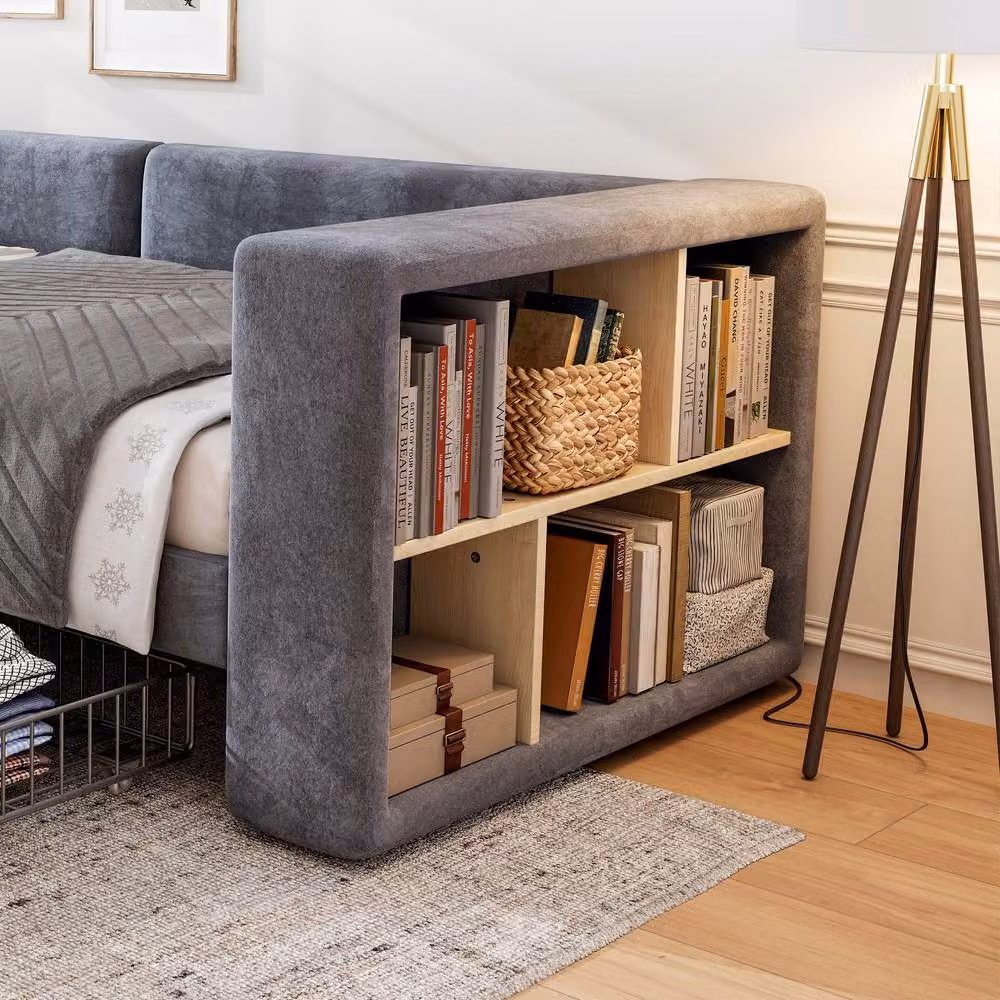 Rolipo Grey Velvet Single Daybed Sofa Bed with Storage Drawers, W/D/H: 90 x 190 x 74.5 cm – 4