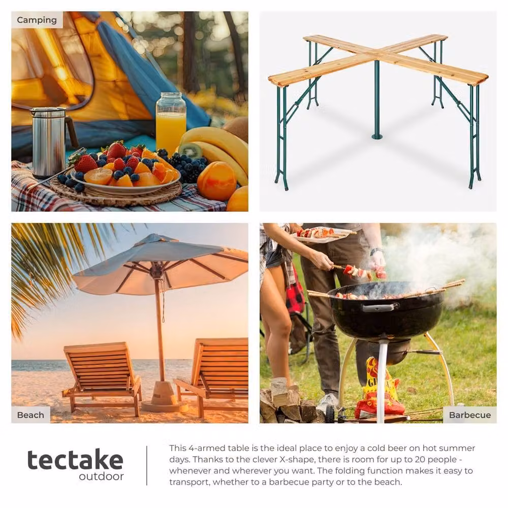tectake Folding Table Quattro with Parasol Holder in Brown, W/D/H: 241 x 241 x 103 cm – 6