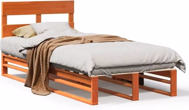 Berkfield Home Small Single Solid Wood Pine Bed Frame, Waxed Brown, W/D/H: 75 x 190 cm – 1