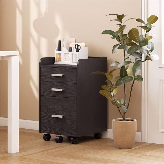Kelvenix 3 Drawer Filing Cabinet in Black with Castors