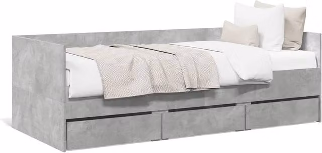 Berkfield Home Single Daybed with Drawers in Concrete Grey, W/D/H: 90 x 190 cm
