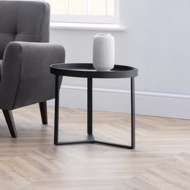 Julian Bowen Loft Round Glass Top Side Table in Black – 3