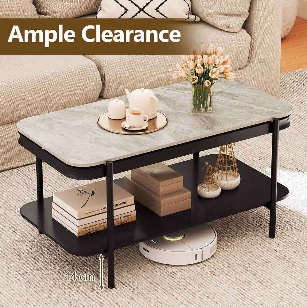 Kelvenix Modern Rectangular 2-Tier Ceramic Coffee Table in Grey – 4