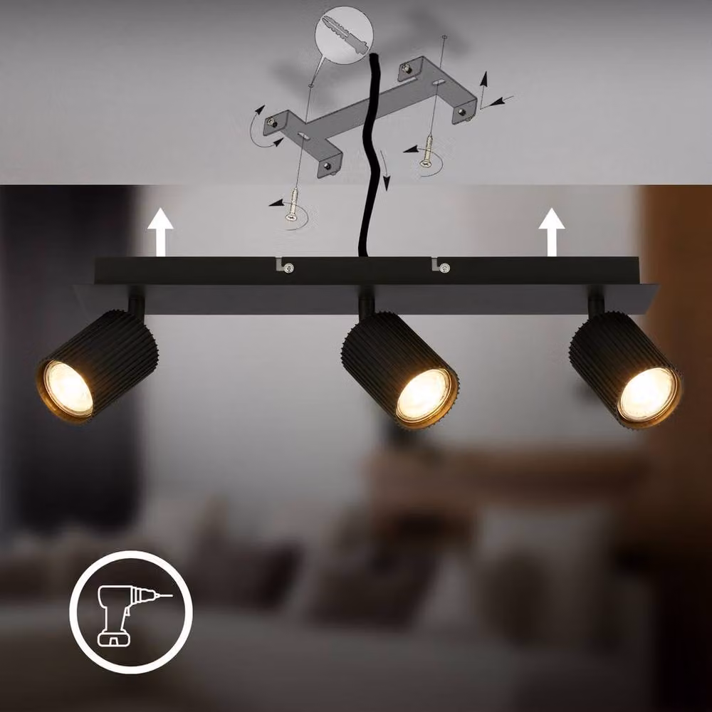 Briloner Black Adjustable 3-Light Ceiling Spotlight for GU10 Bulbs – 5