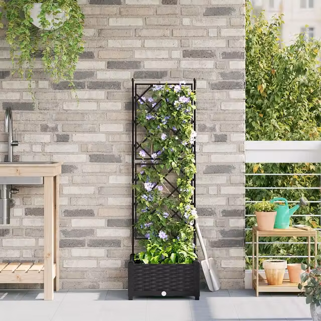 Berkfield Home Garden Planter with Trellis, Black, W: 40 cm, D: 40 cm, H: 125.5 cm – 1
