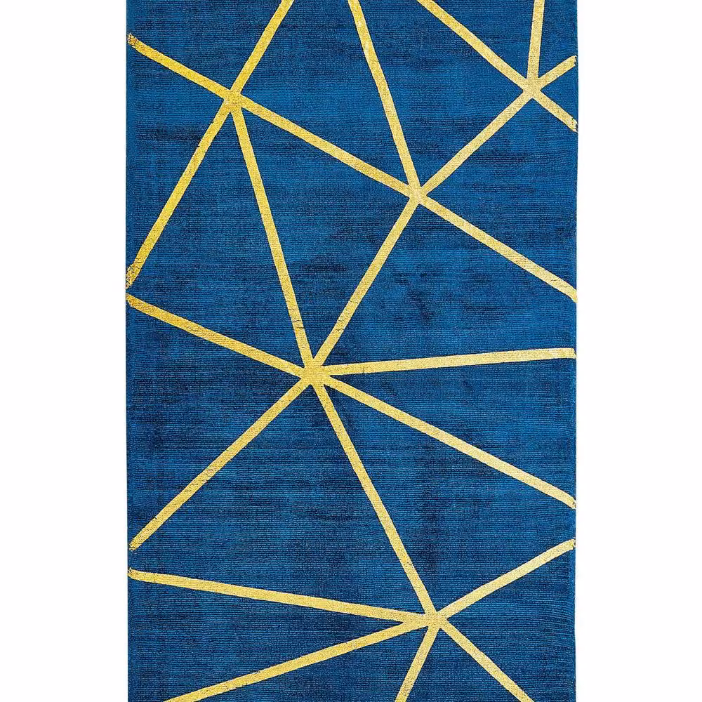 Wyld and Coco Handloomed Blue and Gold Geometric Area Rug, W: 80 cm, L: 150 cm – 2