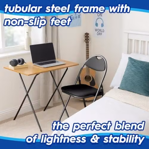 Harbour Housewares Deluxe Folding Wooden Desk and Chair Set in Natural and Black – 2
