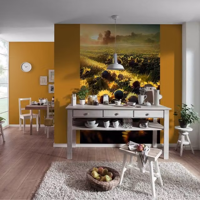 Erismann Sunflowers Digital One Roll Mural in Yellow Floral Textile Design