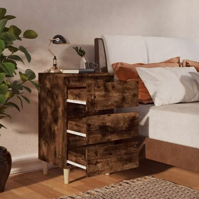 Berkfield Home Sturdy Bedside Cabinets with Solid Wood Legs, 2 Pack, Smoked Oak Brown, W: 40 cm, D: 35 cm, H: 69 cm