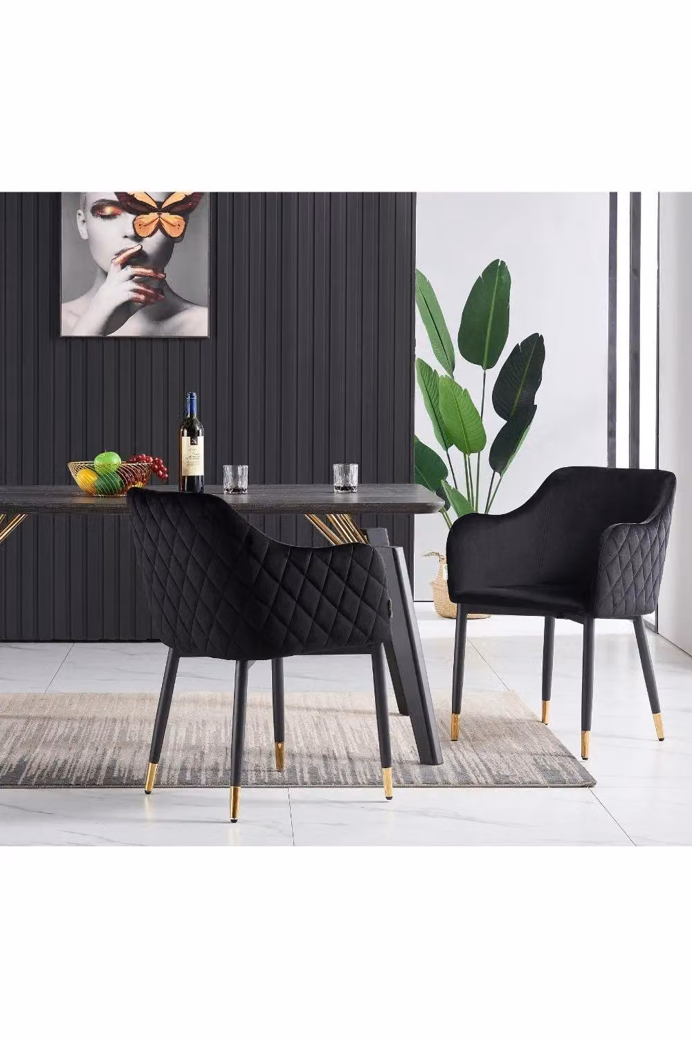 Life Interiors Set of 2 Verona Velvet Dining Chairs with Quilted Back and Black Legs – 3