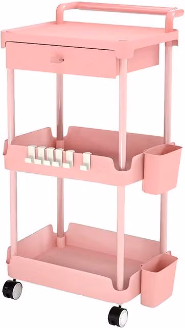 Kelvenix 3-Tier Metal Storage Trolley on Wheels in Matt Pink, W/D/H: 33.0 x 37.0 x 76.0 cm – 1