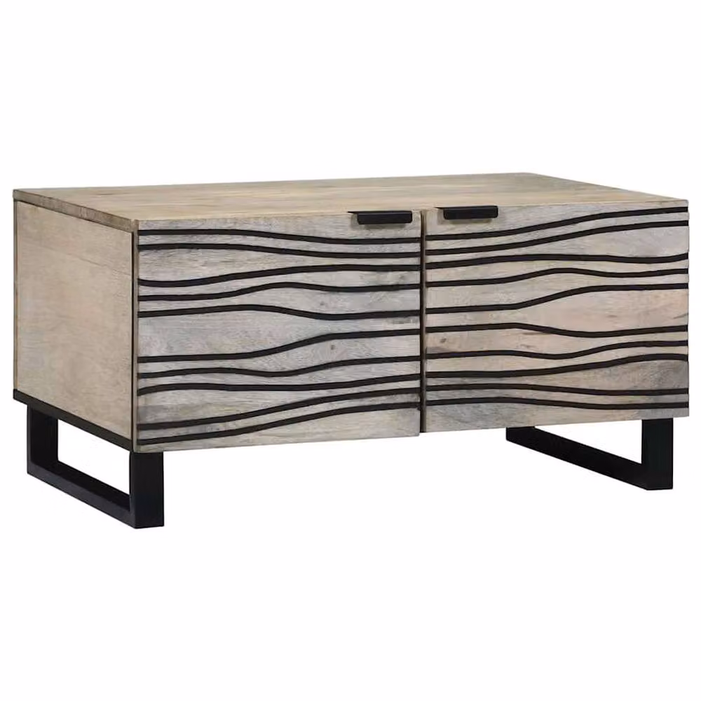 Berkfield Home Rustic Mango Wood Coffee Table in White and Black, W: 80 cm, D: 50 cm, H: 40 cm – 2