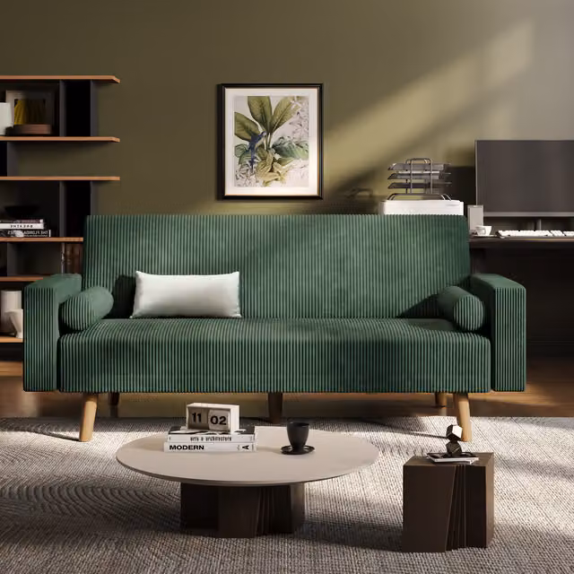 Yaheetech 3-Seater Corduroy Foldable Sofa Bed in Green
