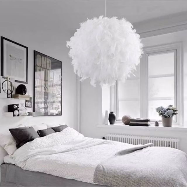 FORGEVIO White Fluffy Feather Lampshade for E27 Light Shades