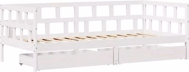 Berkfield Home Practical Daybed with Drawers in White, Solid Pine Wood, W/D/H: 193.5 x 90 x 68.5 cm