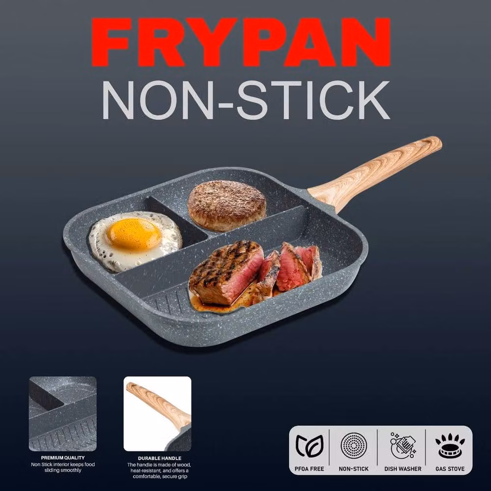 Havendro Non Stick 3 in 1 Multi Section Breakfast Grill Pan in Grey – 3