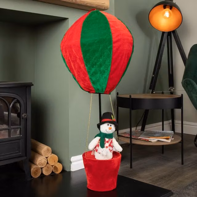 Samuel Alexander Multicolour Plush Snowman Christmas Hot Air Balloon with Extension Pole for Hanging or Table Decoration, Height: 100 cm – 1