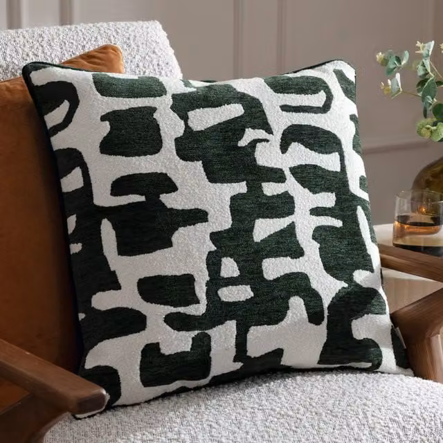 HOEM Caval Abstract Piped Green Chenille and Boucle Square Cushion, W/D/H: 50 x 50 x 50 cm – 1