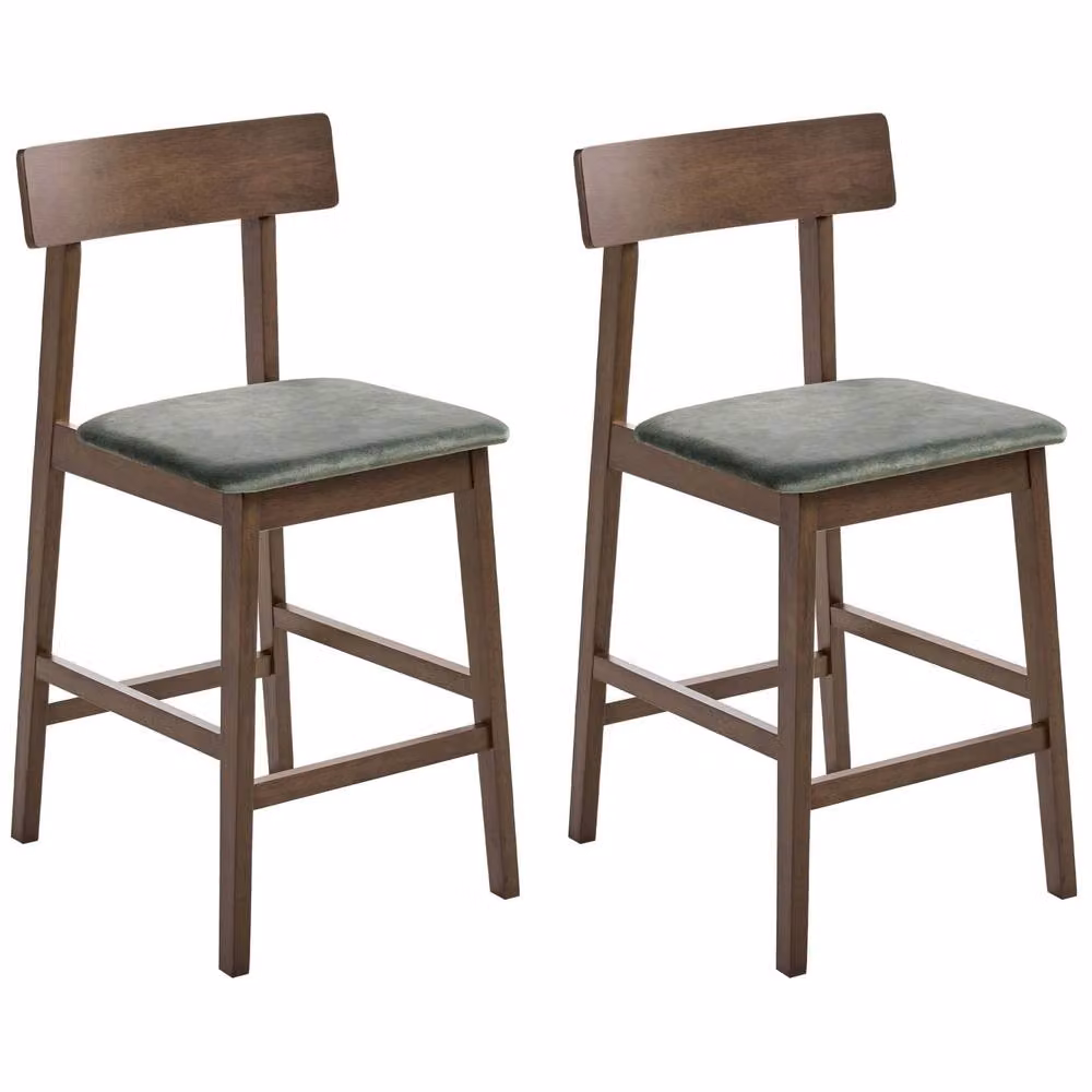 Wyld and Coco Everwood Two Piece Bar Chair Set in Dark Brown and Green Velvet Upholstery – 2