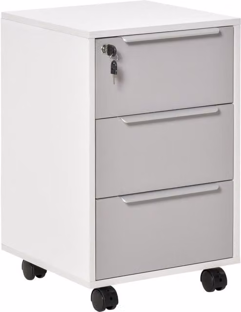 HOMCOM Mobile 3-Drawer Locking File Cabinet and Rolling Chest of Drawers in White – 1