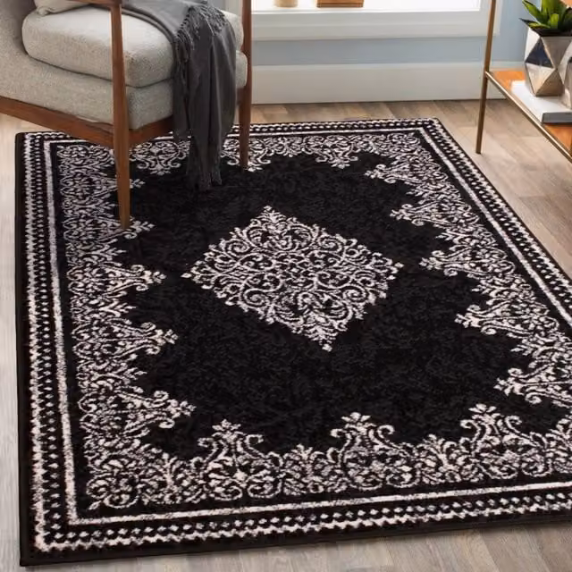 DS Living Medallion Black Rectangular Rug, W: 160 cm, D: 230 cm – 1