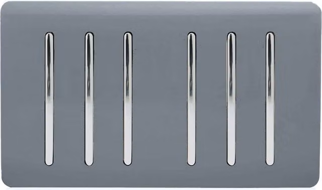 Trendi 6 Gang 2 Way Screwless Raised Front Double Plate Modern Glossy 10 Amp Rocker Electrical Wall Light Switch in Warm Grey and Chrome – 1