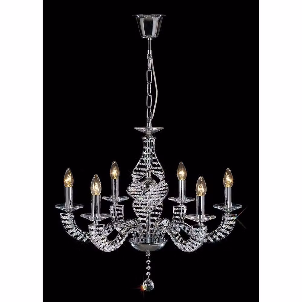 Netlighting Santo 6 Light Pendant Lamp in Polished Chrome and Silver Crystal with E14 Sockets – 2
