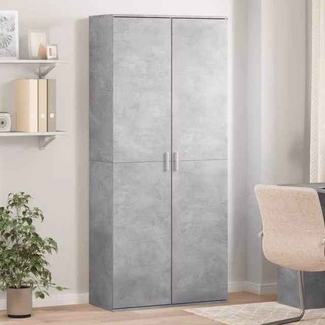 Berkfield Home Modern Concrete Grey Highboard with Hinged Doors, W/D/H: 80 x 35 x 180 cm – 1