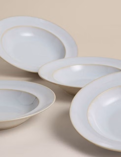 M&S Set of 4 White Stoneware Stow Pasta Bowls