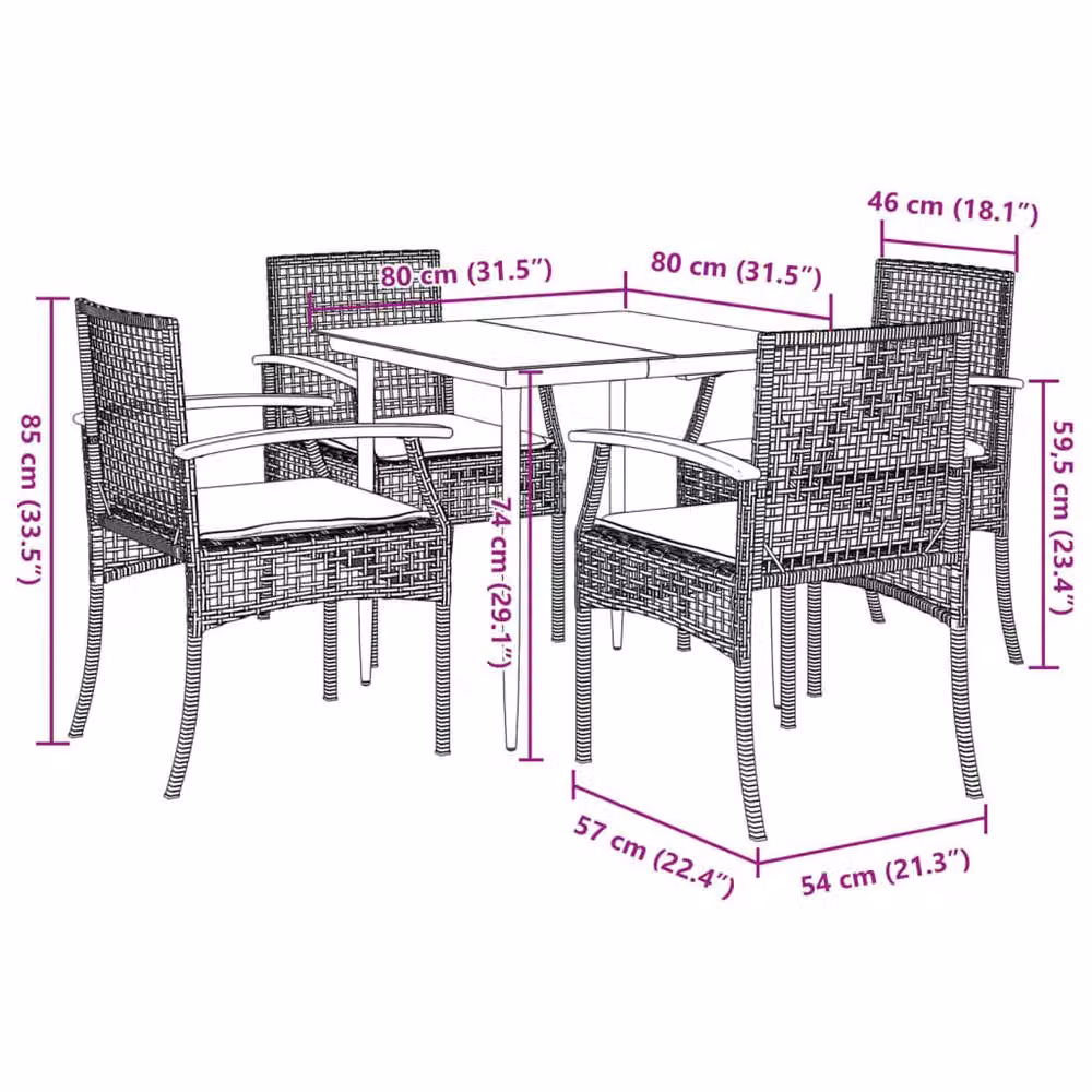 Berkfield Home 5 Piece Black Poly Rattan Garden Dining Set with Cushions – 4