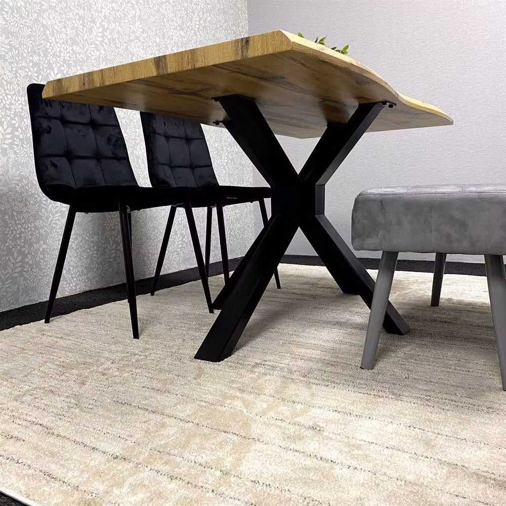 KOSY KOALA Wood Dining Set with Grey Velvet Chairs and Bench – 2