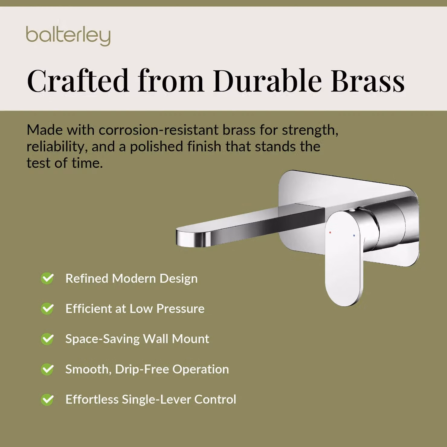 Balterley Current Round Wall Mount 2 Tap Hole Basin Mixer Tap with Back Plate in Chrome Silver – 3