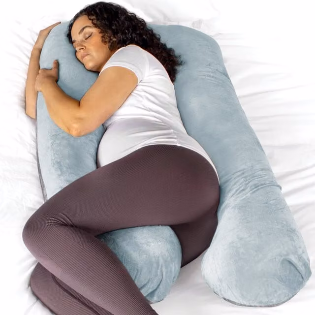 Aamira Blue and Grey U-Shaped Memory Foam Full Body Pregnancy Pillow with Velvet Cover