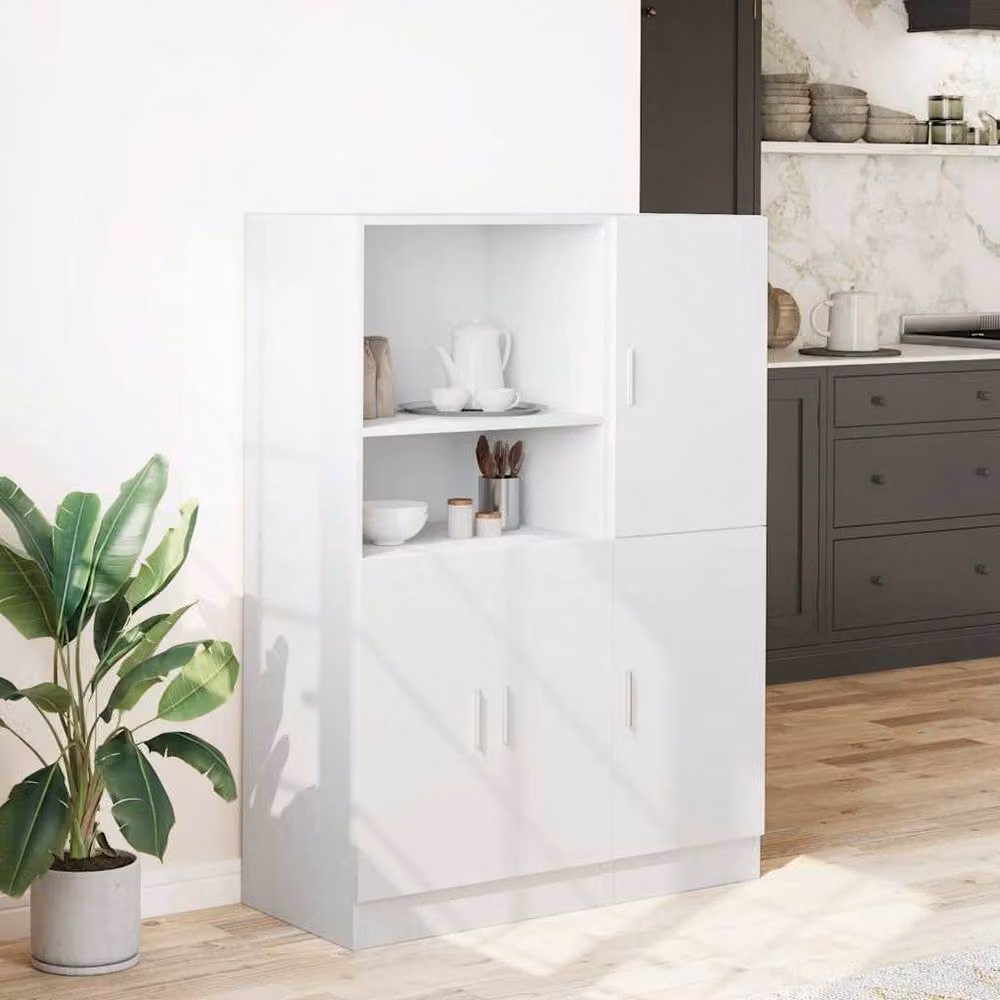 Berkfield Home 2 Piece White Matt MDF Wall Mounted Kitchen Cabinet Set with Hinged Doors and Internal Shelves – 2