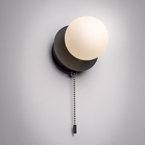 CGC Lighting Macie Black and White LED Rechargeable Magnetic USB Wireless Wall Light with Opal Glass Sphere Diffuser and Pull Cord Switch