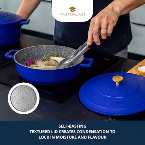 MasterClass Cast Aluminium Non-Stick Casserole Dish with Self-Basting Lid, Blue, Diameter: 28 cm, Volume: 4 l – 3