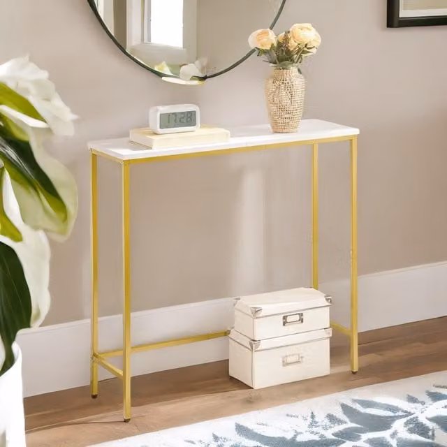 FURNOS Industrial Slim Console Table in Gold for Hallway or Living Room, W/D/H: 75 x 24 x 75 cm