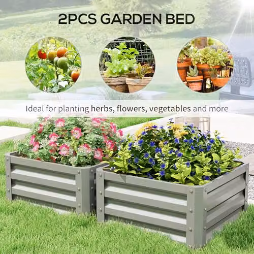 Outsunny Set of 2 Galvanised Steel Raised Garden Beds in Grey, W/D/H: 60 x 60 x 30.5 cm – 3